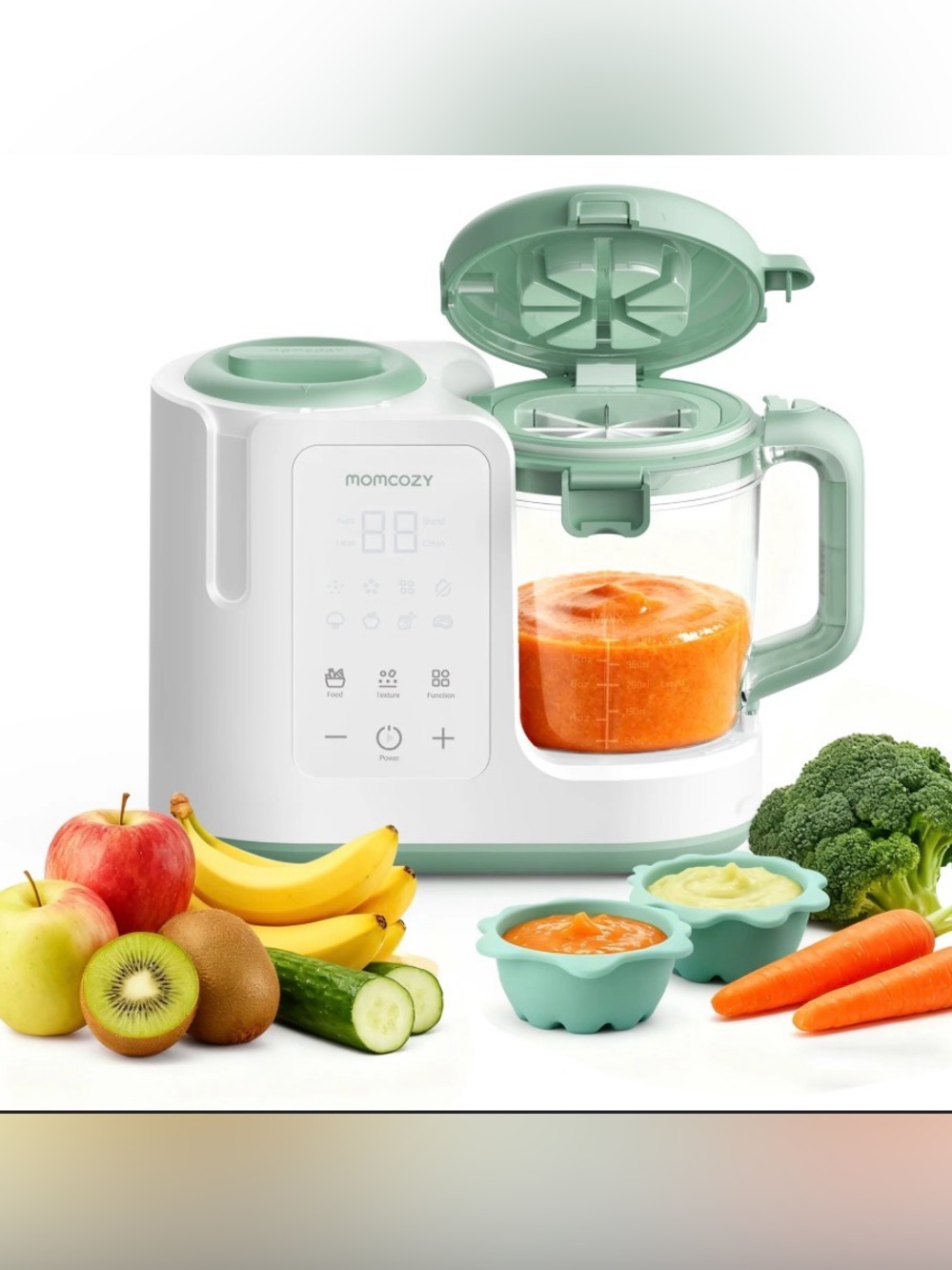Momcozy Green & White Baby Food Processor – Steamer & Blender